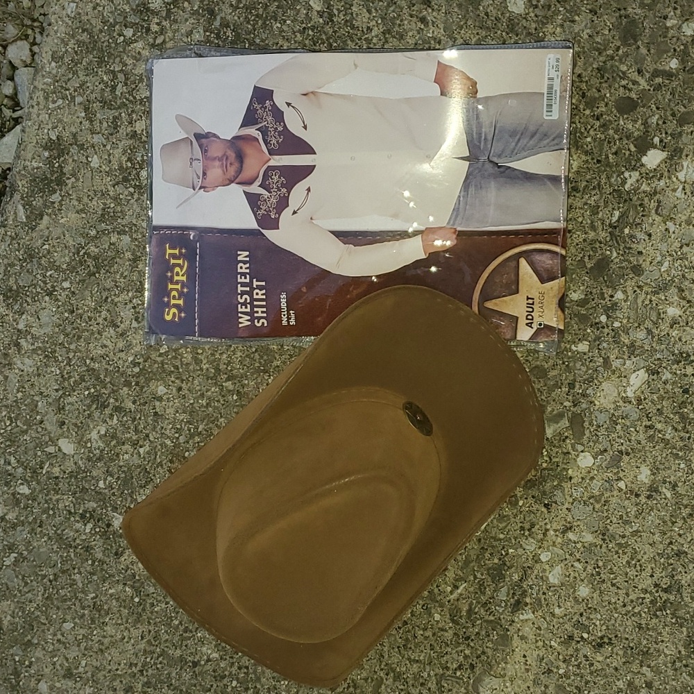 Spirit Halloween Western Shirt, Western Hat
